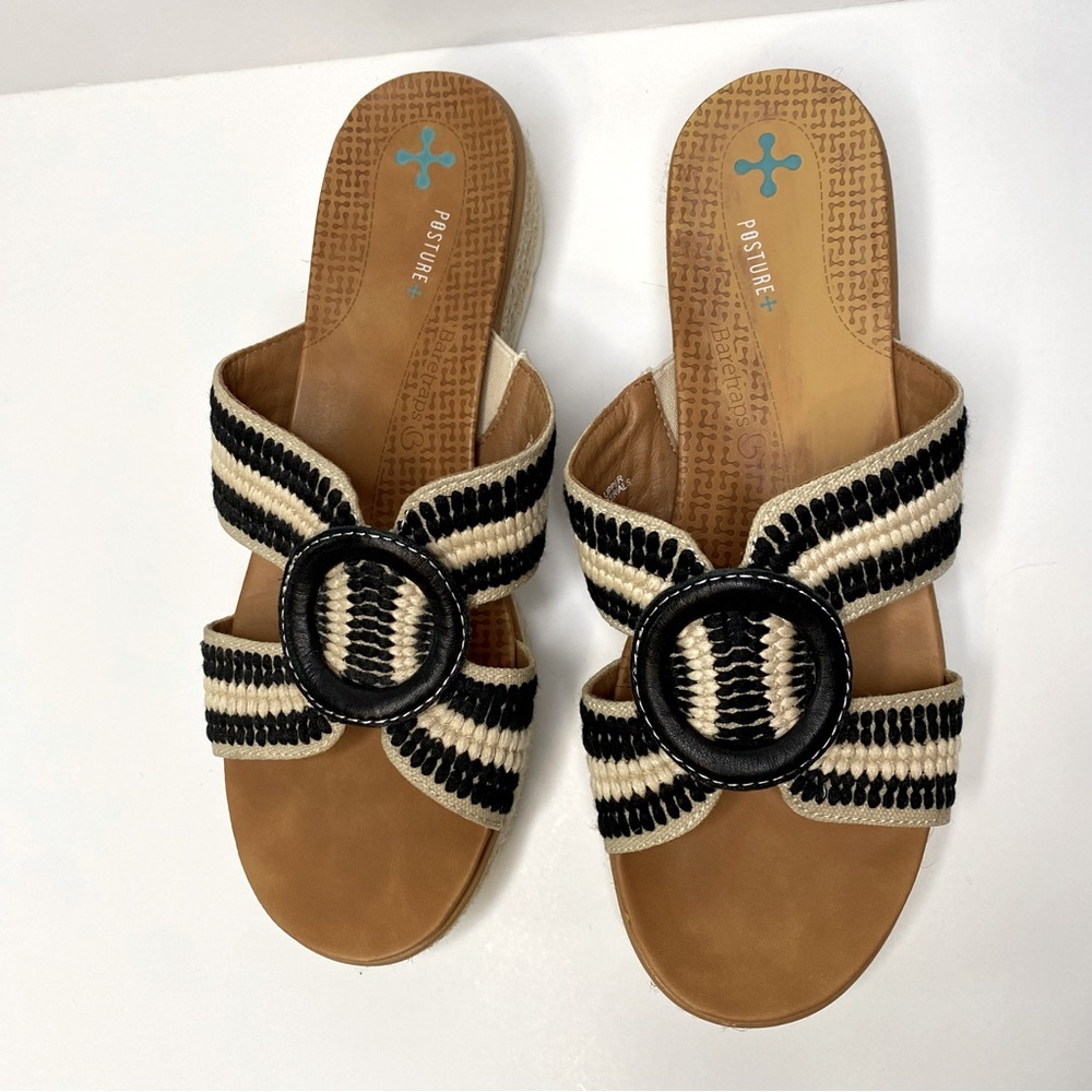 Baretraps Bliss Posture Plus+ Wedge Sandals Size 9 Black and white open …